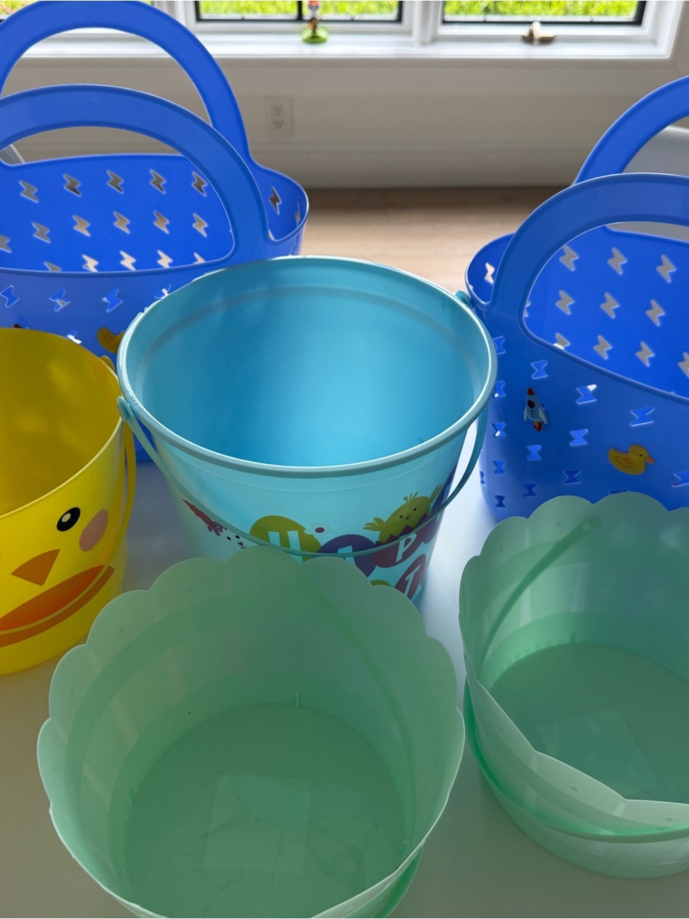 Assorted Plastic Easter Buckets - Blue, Yellow, Mint